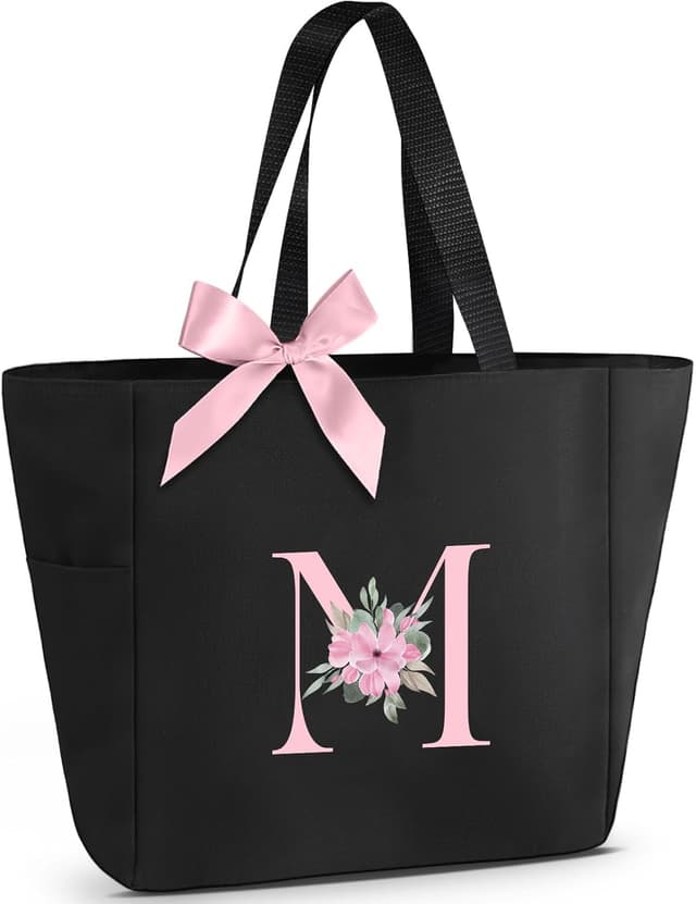 Detalle de Vavabox A–Z Initial Personalised Tote Bag (Waterproof) – Pink bow detail, 46 x 17 x 30 cm
