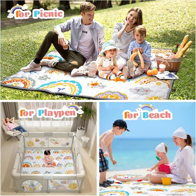 Detalle de Funsland Foldable Baby Play Mat (127x127cm) – soft non-slip cotton & polyester floor mat