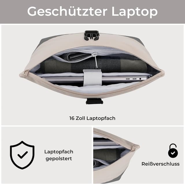 Detalle 2 de LARKSON Tammo Bike 2-in-1 Fahrradtaschen für den Gepäckträger (Rucksack & Gepäckträgertasche) – Sand Grau