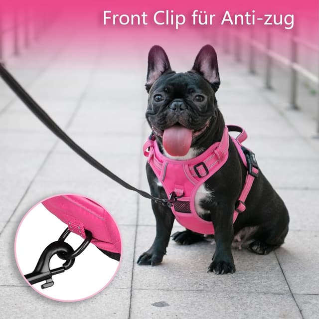 Detalle de PoyPet Hundegeschirr ohne Zug mit reflektierenden Elementen, weich gepolsterte Weste und Steuergriff – für große Hunde (Rosa, XL)