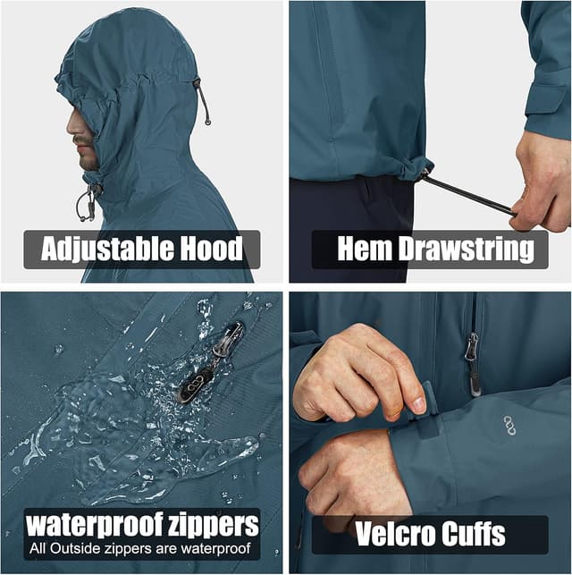 Detalle de 33,000ft Herren Regenjacke wasserdicht – packbare Outdoor- und Fahrradjacke mit Kapuze