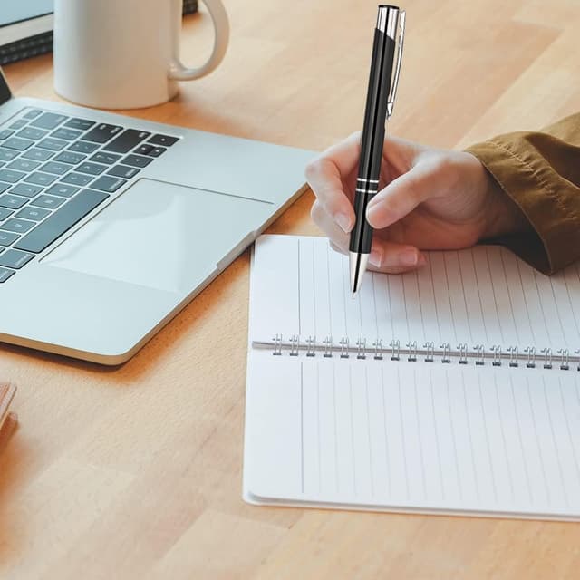 Detalle de AUAUY Einziehbare Kugelschreiber (12er-Set) mit blauem Druck, Metall-Klickstift für Schule & Büro