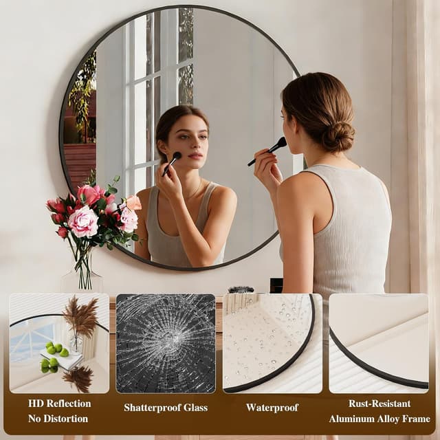 Detalle de Vortisys specchio rotondo da parete 80 cm con cornice in lega di alluminio e vetro temperato