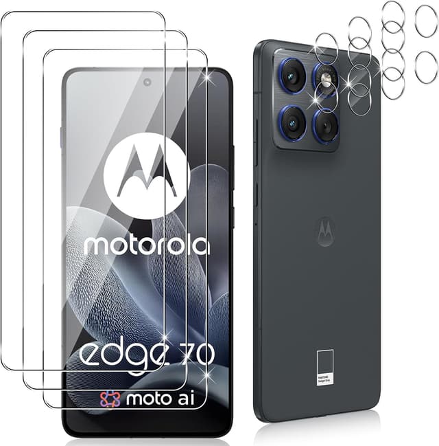 Detalle de Datree 3er-Set Panzerglas für Motorola Moto Edge 70 inkl. 3 Stück Kameraschutz (9H, bläschenfrei, HD)