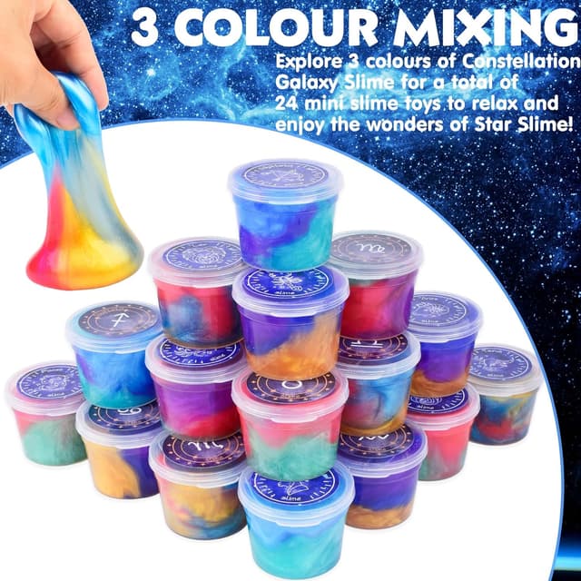 Detalle de 24 Pack Galaxy Slime Kit – Galaxy slime cups for party favours, classroom rewards and goodie bags