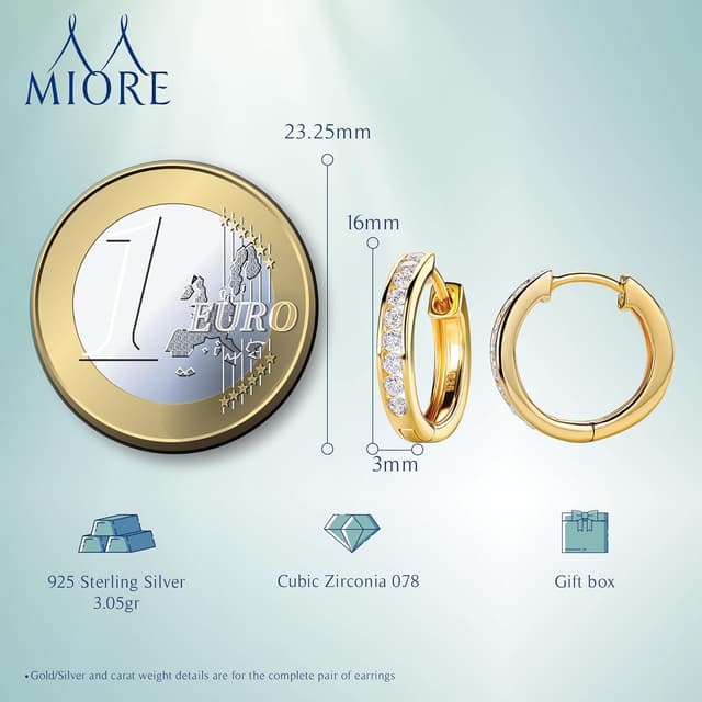 Detalle de Miore Pendientes Aro Circonitas 18K Oro