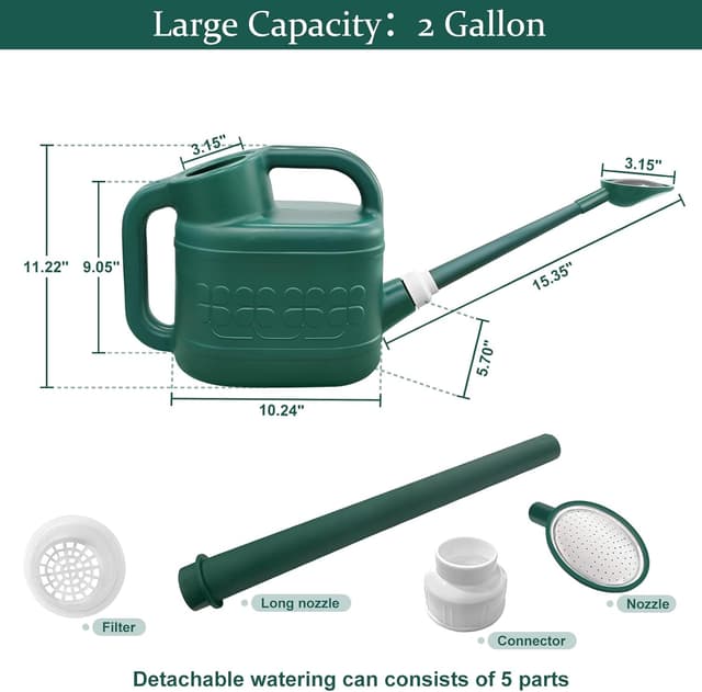 Detalle de 2 Gallon Plastic Watering Can with Removable Long Spout & Stainless Steel Shower Head