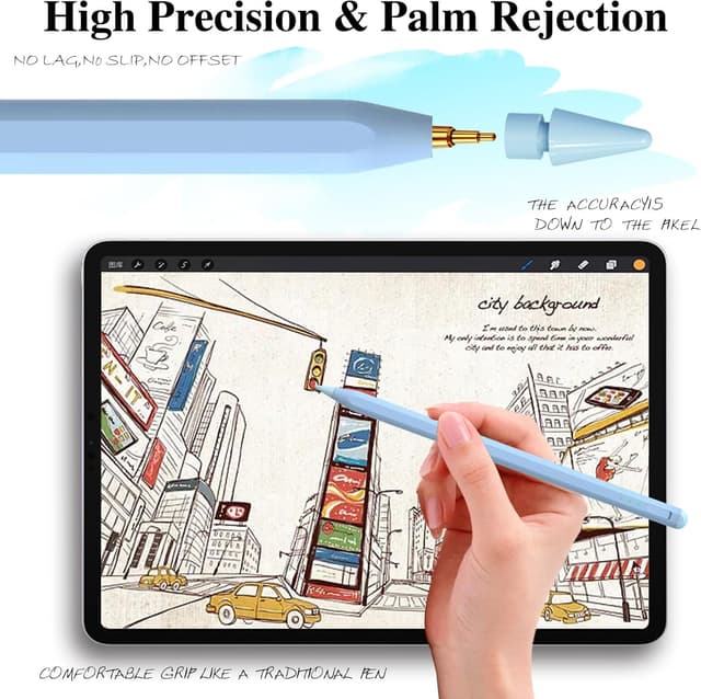 Detalle de Stylus Pen for iPad (11th–14Mins faster charging, pencil holder, tilt + palm rejection)