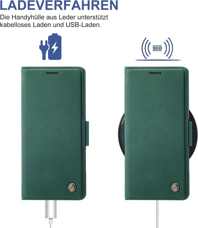 Thumbnail 6 de Giyer Handyhülle für iPhone 15 Pro Max – Flip-Case mit Kartenfächern, Schutzfolie und Standfunktion (Grün)