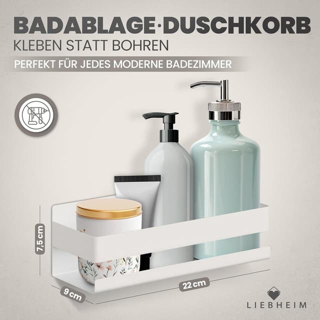 Detalle 2 de LIEBHEIM Duschablage ohne Bohren – Badregal & Duschkorb-Organizer für Dusche und Badezimmer