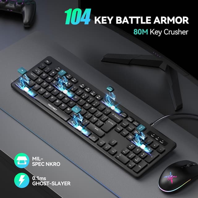 Detalle 2 de TECKNET Wired USB Keyboard UK layout, full-size ⌨