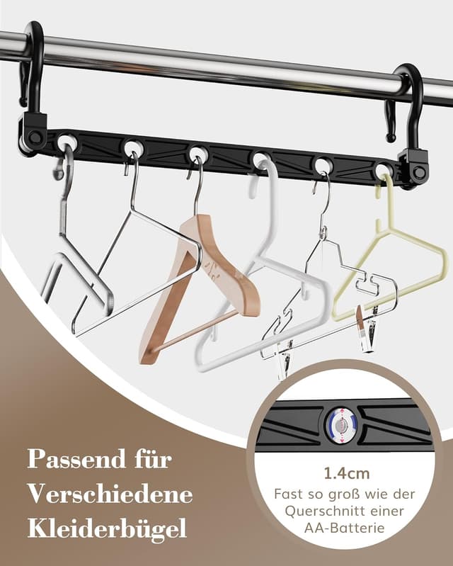 Detalle 2 de Latoxcaa platzsparende Kleiderbügel-Organizer (8 Stück) mit 360° Drehhaken und 6 Aufhängungen, schwarz