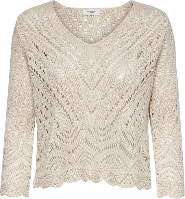 Detalle de Pull court en tricot pour femme JDYNEW, manches 3/4 et col en V