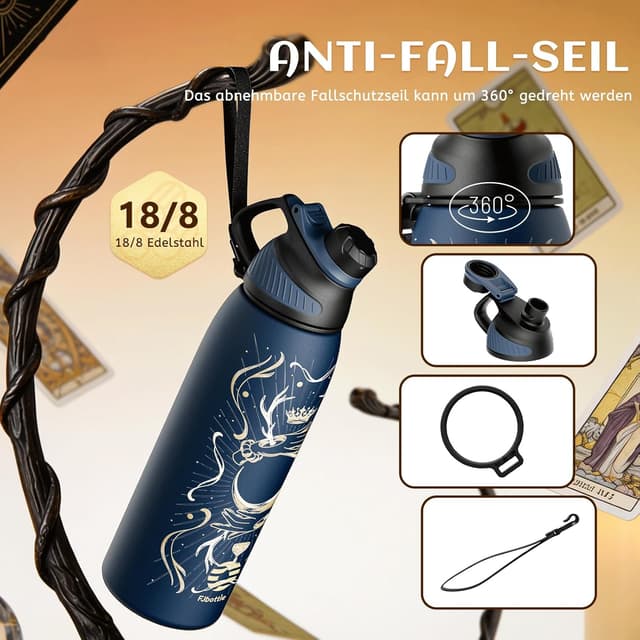 Detalle de Fjbottle Sport-Trinkflasche aus Edelstahl (1000 ml) mit magnetischem Deckel – auslaufsicher & BPA-frei