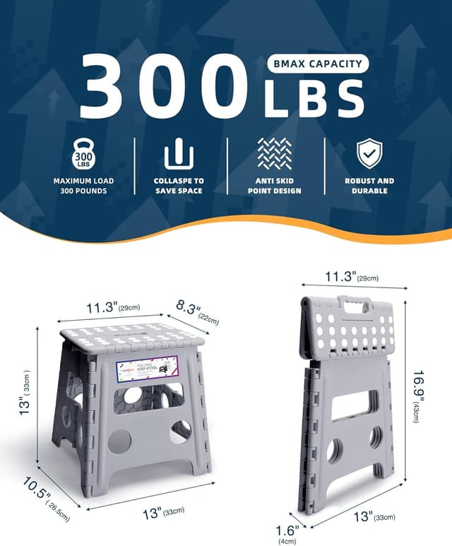 Detalle 2 de HOUSE DAY Folding Step Stool 13 inch heavy‑duty non‑slip stool for kids 👣
