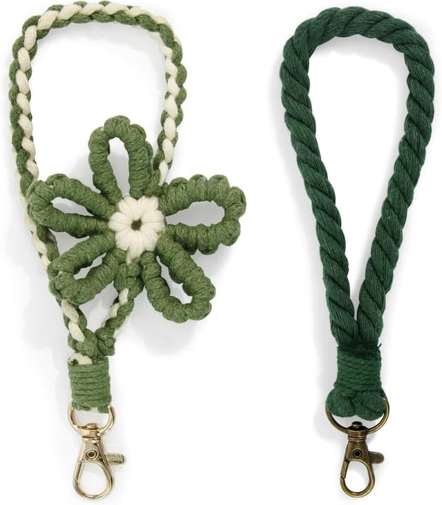 Detalle de Vivikivi 2er Set Makramee-Schlüsselanhänger für Damen & Mädchen (2 Stück) – Blume & Uni-Design