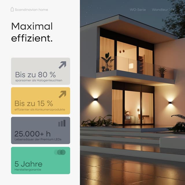 Detalle de Scandinavian home LED Wandleuchte für Außen & Innen, IP65, 6W, warmweiß 3000K, Helligkeit einstellbar (230V)