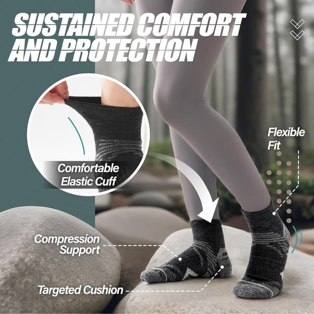 Detalle de ANTSANG 6 Pairs Merino Wool Quarter Socks (Running, Walking, Hiking)