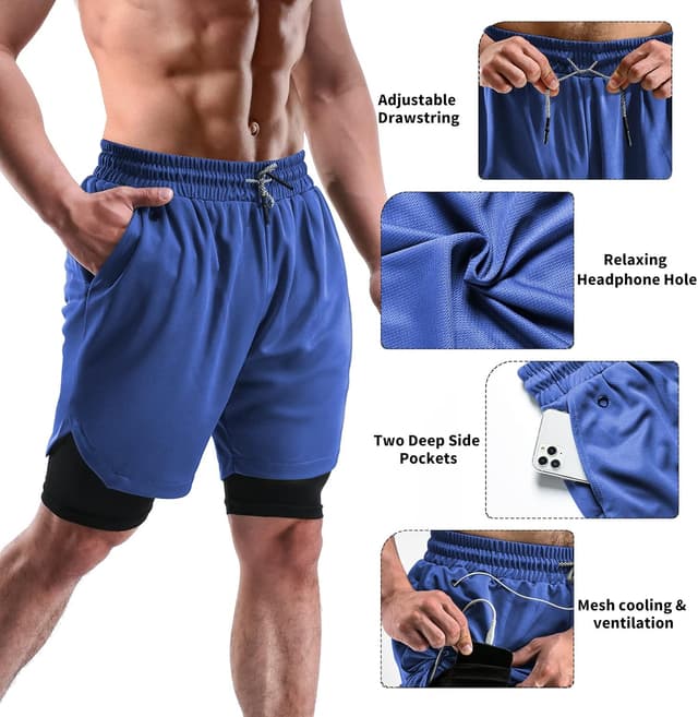 Detalle 2 de FIONECA 2 in 1 Men’s Shorts 2-Pack (7-inch) with Pockets & Towel Loop