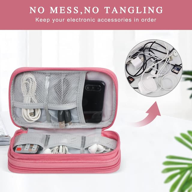 Detalle de Simpolor Simpolor Cable Organiser Bag (Double-Layer) in Pink – travel electronics accessories organiser