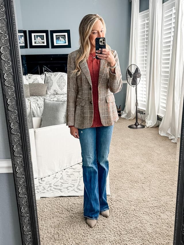 Thumbnail 3 de ELLEVEN Women's Lapel Plaid Boyfriend Blazer 2