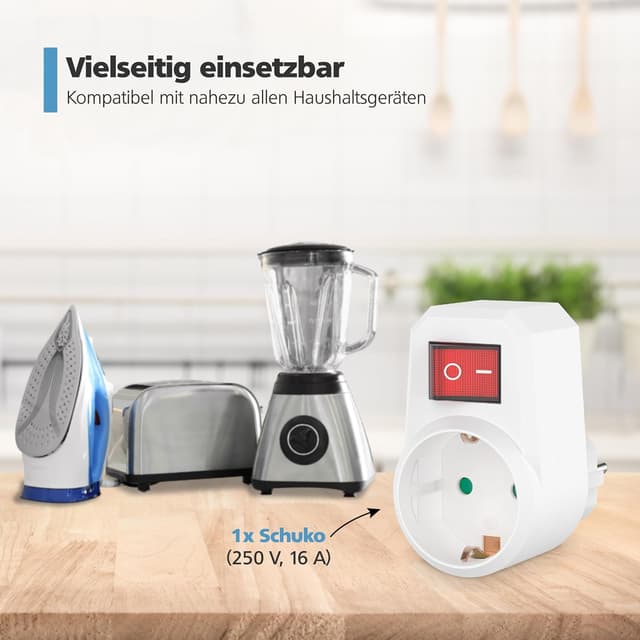 Detalle de benon 3er-Set Steckdosen-Adapter mit Schalter und Kindersicherung (Schuko, bis 3680 Watt)