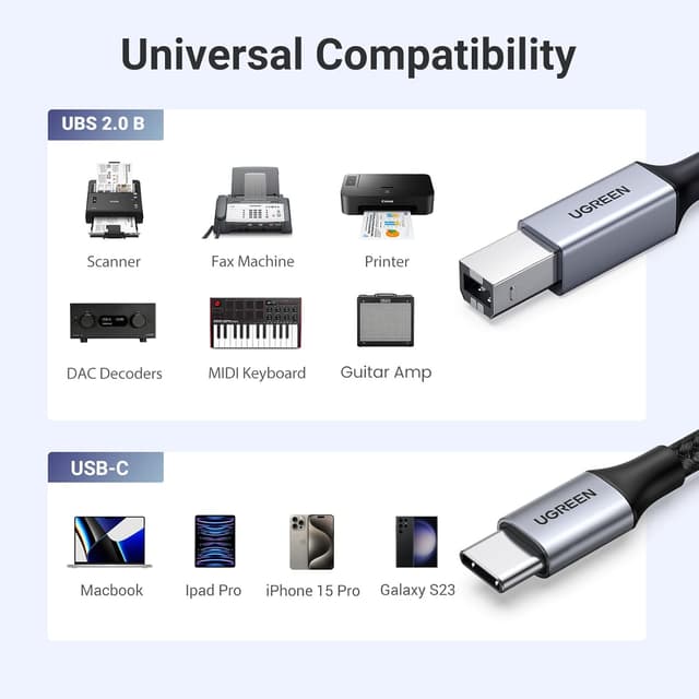 Thumbnail 5 de UGREEN USB B to USB‑C 1m printer cable