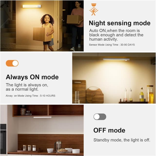 Detalle de daphomeu 5 Pack Rechargeable Under Cupboard Kitchen Lights (20CM) with Motion Sensor