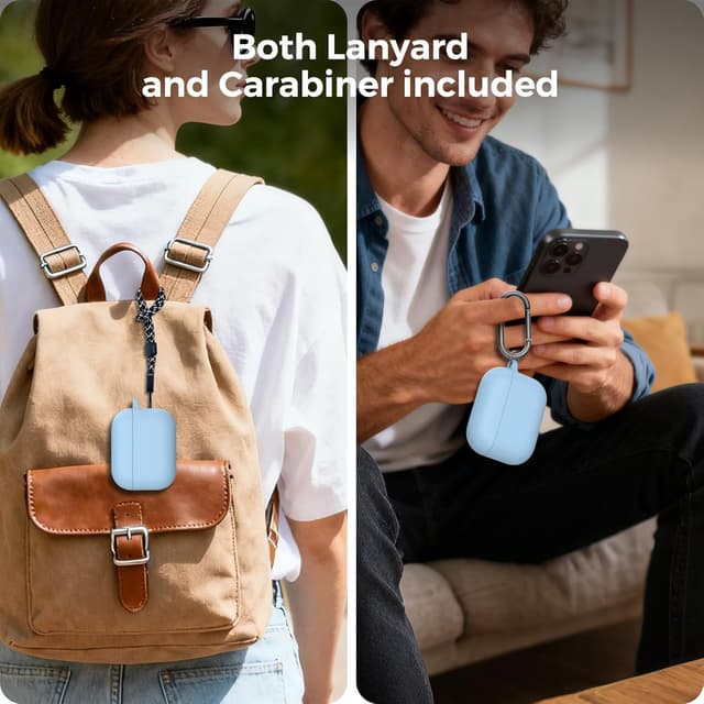 Detalle de AhaStyle Hülle für AirPods Pro 3 (2025) inkl. Reinigungsstift – Silikon-Case mit Karabiner und Handschlaufe