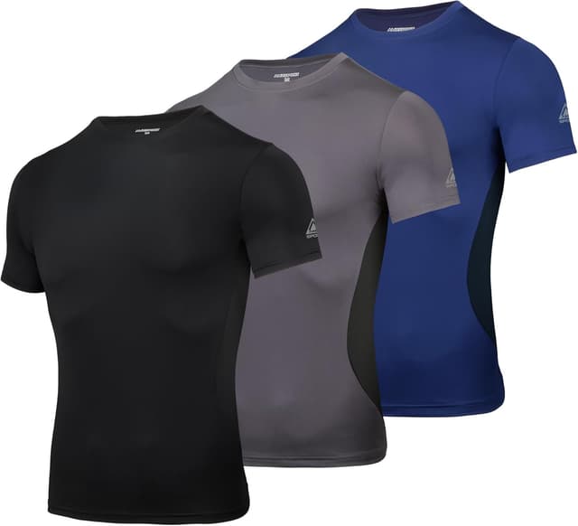 Detalle de AMZSPORT Maglietta a compressione da uomo Cool Dry, maniche corte per allenamento e corsa