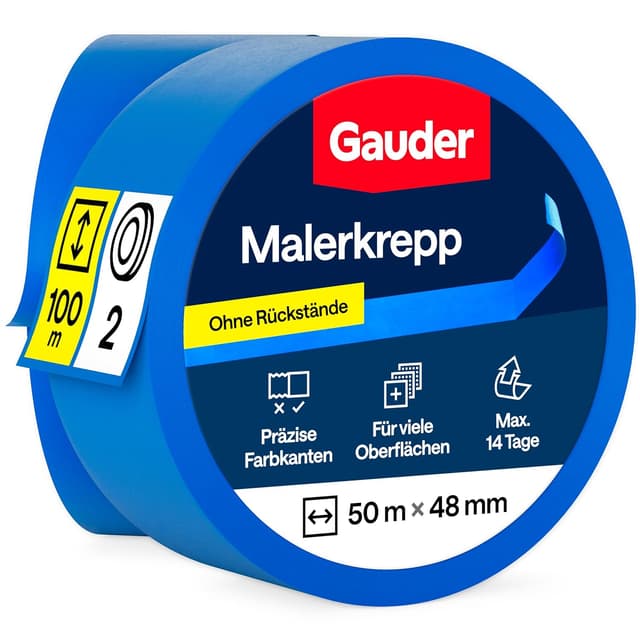 Detalle de GAUDER Malerkrepp blau 48 mm x 50 m – Kreppband für präzise Farbkanten (2 Rollen)