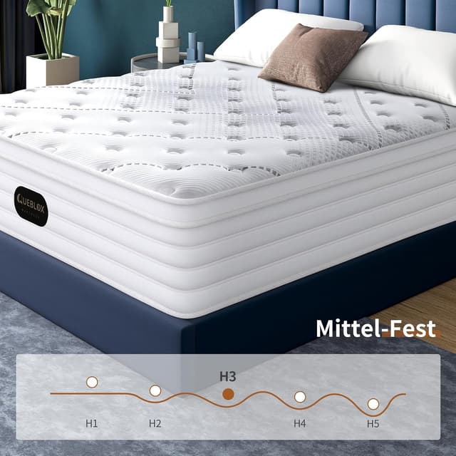Detalle de Queblox Taschenfederkernmatratze 90x200 cm – 7-Zonen, Höhe 28 cm, Härtegrad H3