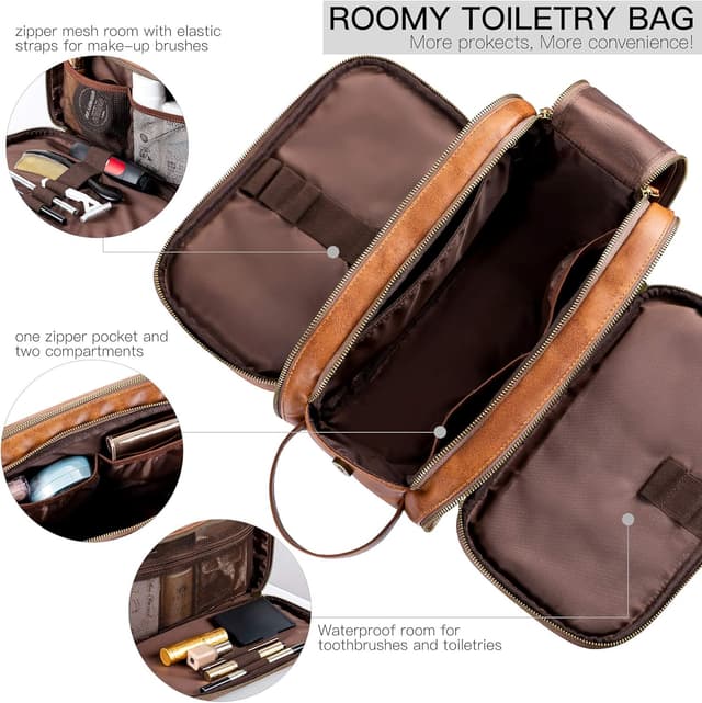 Detalle 2 de Elviros Water-Resistant PU Leather Toiletry Bag 12in