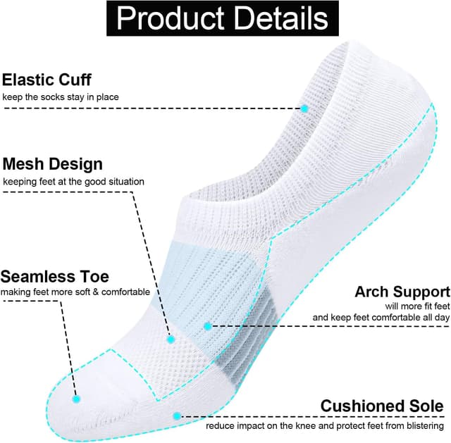 Detalle de Toes Home 6 Pairs Invisible Ankle Trainer Socks for Women (3–5 / 6–8)
