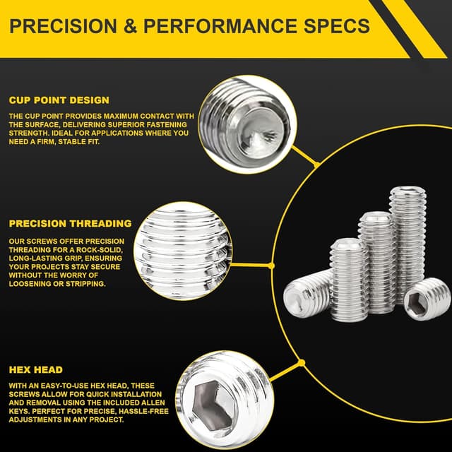 Detalle de FIXXELY Grub Screws Assorted Set of 240 (M3–M8) with 5 Allen Keys — 304 Stainless Steel