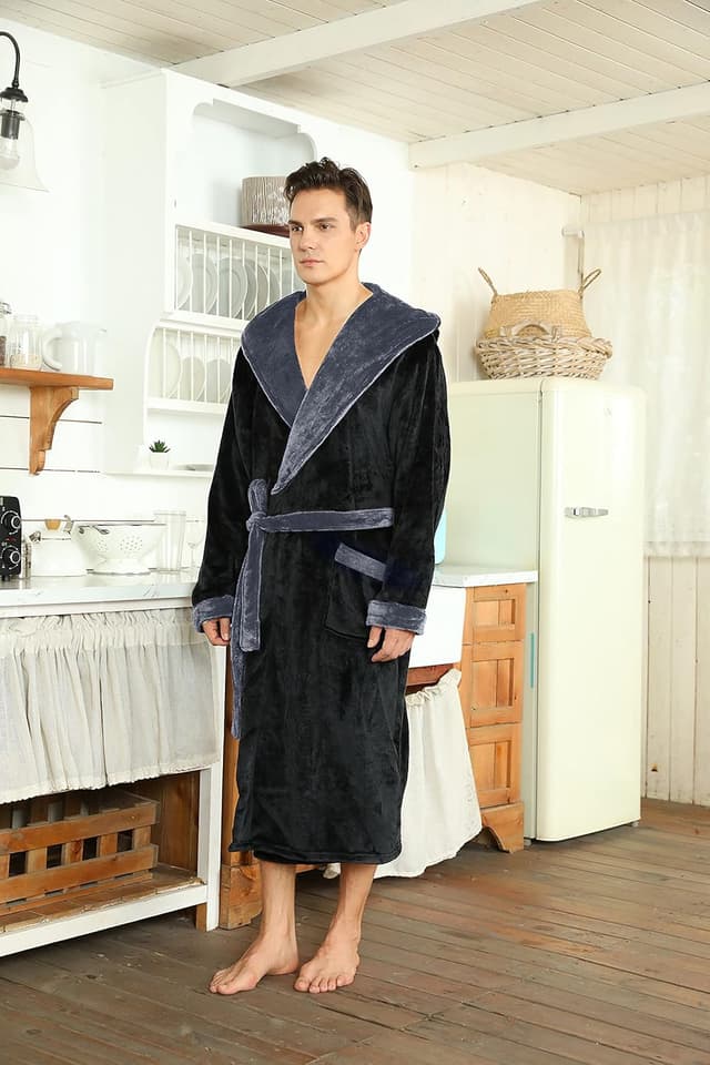 Detalle de U2SKIIN Men’s Hooded Fleece Dressing Gown Plush Bathrobe