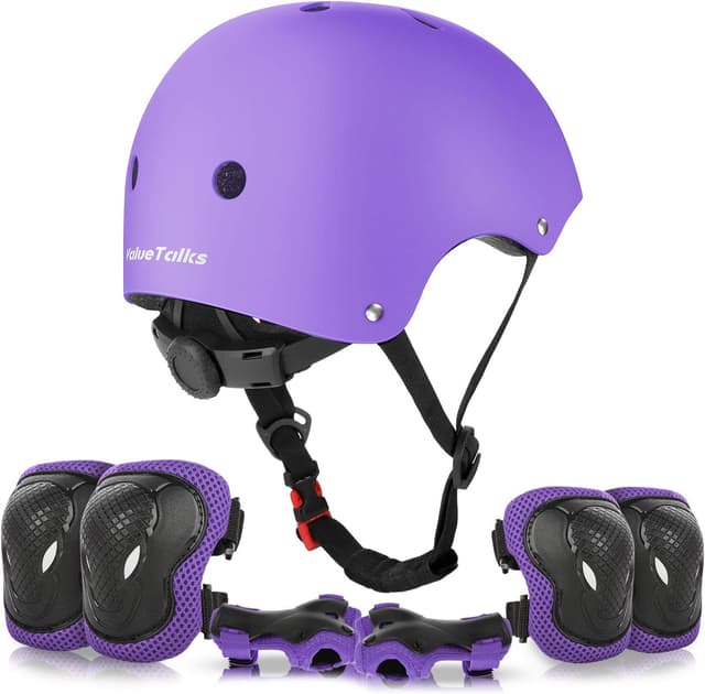 Detalle de ValueTalks Kids Bike Helmet & Pads Set (7pc) – Adjustable skate helmet and knee, elbow & wrist pads for ages 3–9