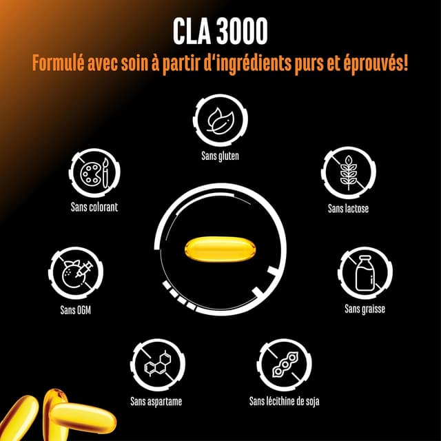 Detalle de CLA 240 gélules 1000 mg (3000 mg/jour) – Acide Linoléique Conjugué pur – German Elite Nutrition