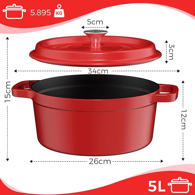 Thumbnail 5 de YASHE olla de hierro fundido con tapa antiadherente roja