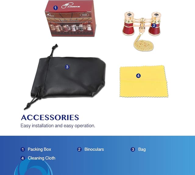 Thumbnail 6 de Aomekie Theatre Opera Glasses Binoculars 3X25 (Red) with Chain