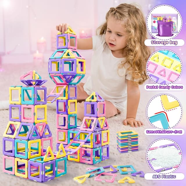 Detalle de COOLJOYA Costruzioni Magnetiche per Bambini da 40 pezzi (blocchi magnetici Montessori, 3–8 anni)