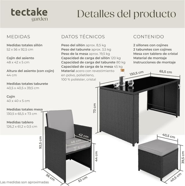Thumbnail 5 de TecTake® Conjunto de Muebles de Jardín Ratán y Acero