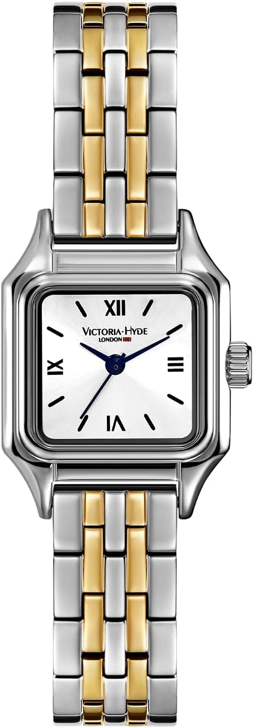 Detalle de VICTORIA HYDE Gold Damenuhr aus Edelstahl mit rechteckigem Vintage-Design (Quarz, analog)