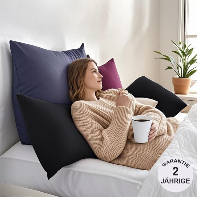 Detalle de Kissenbezug 40x40 2er Set Kopfkissenbezug (Schwarz) aus 100% Mikrofaser, bügelfrei & knitterfrei mit Reißverschluss