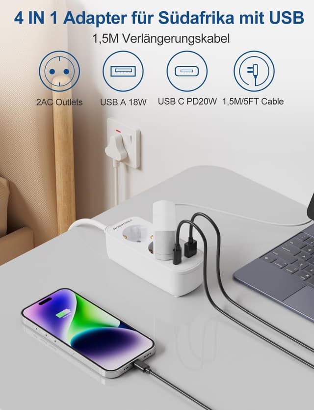 Detalle 2 de Adapter für Südafrika mit PD20W USB Schnellladegerät