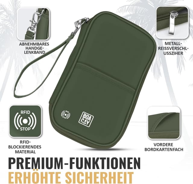 Detalle de BOACAY Reisepass-Tasche mit RFID – Reiseunterlagen-Organizer wasserdicht für Damen & Herren