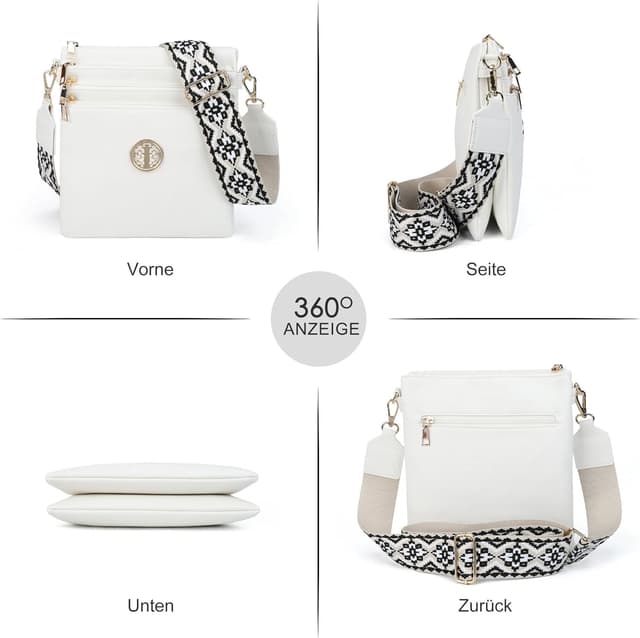 Detalle 2 de Gladdon Damen Umhängetasche mittelgroß aus Kunstleder mit 5 Reißverschlussfächern