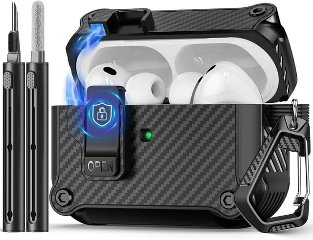 Detalle de Pohgelan Magnetic Automatic Lock Case Cover for AirPods Pro 3 (2025) — TPU/PC with Cleaning Kit