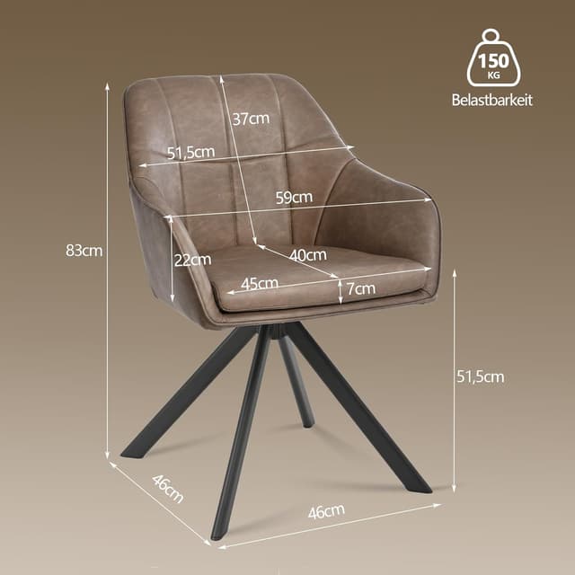 Detalle de Goeurvant drehbare Esszimmerstühle mit Armlehne (6er-Set) in Dunkelbraun