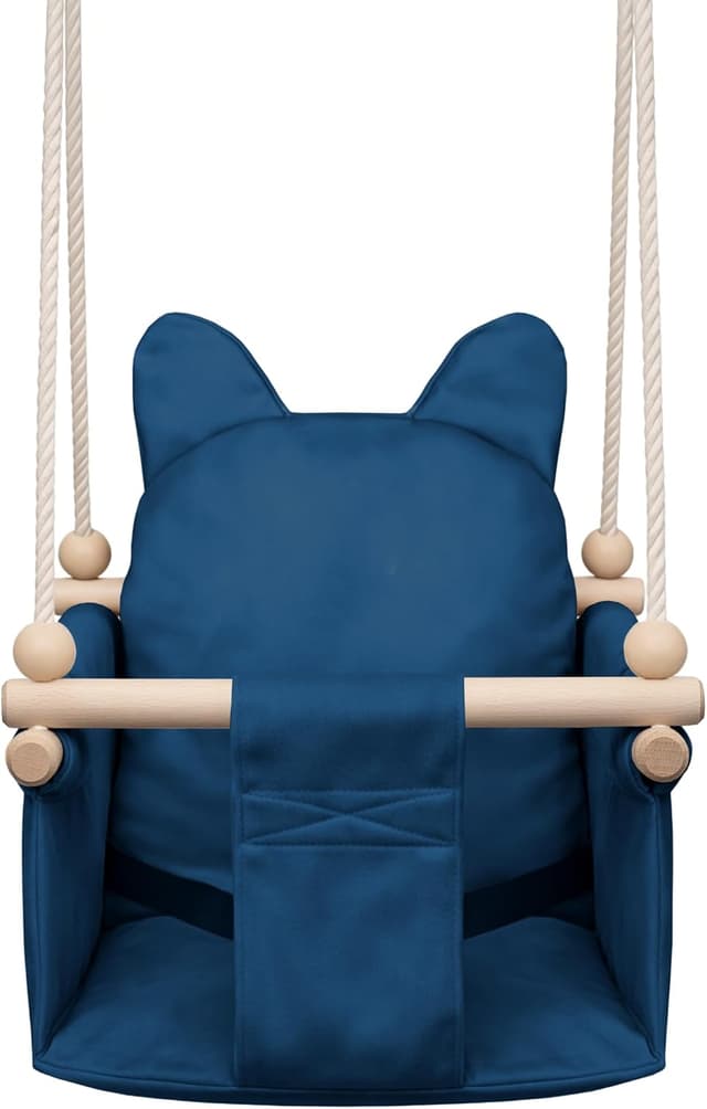 Detalle de Balançoire intérieure MAMOI avec ceinture de sécurité, hauteur réglable 150–190 cm et siège en velours